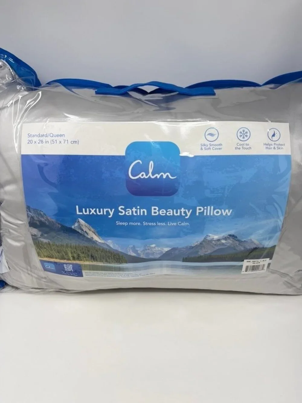 Calm Jumbo Medium Density Satin Bed Pillow Silver Hypoallergenic